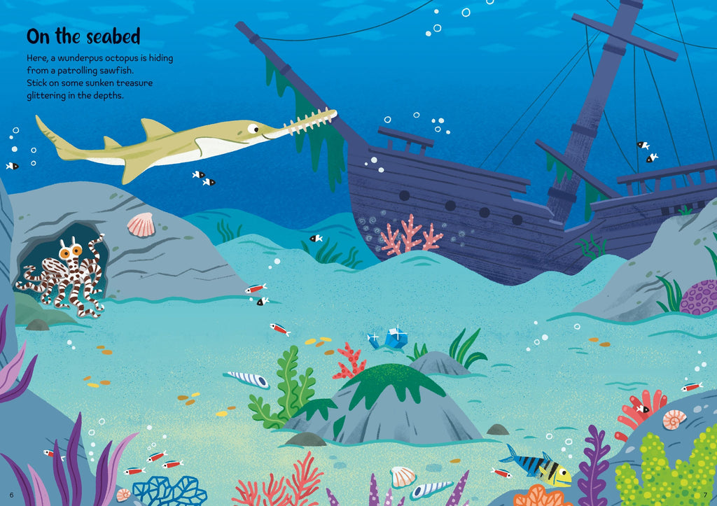 Usborne – Sparkly Sea Creatures Sticker Book – Carte cu stickere pentru copii 3+ ani – carte pentru copii Usborne, preview pagini