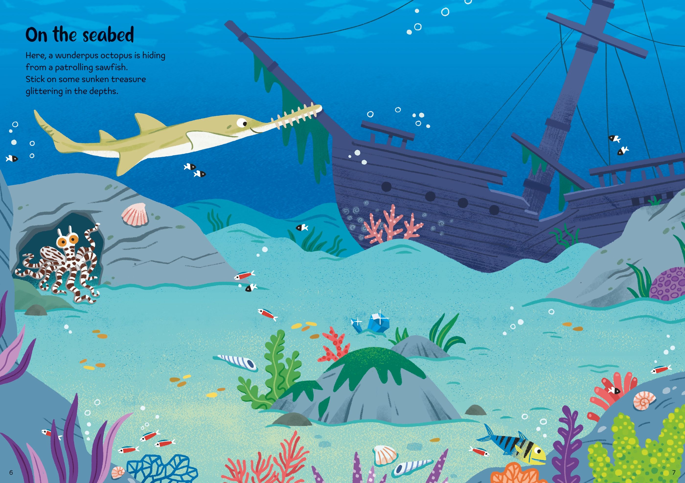 Usborne – Sparkly Sea Creatures Sticker Book – Carte cu stickere pentru copii 3+ ani – carte pentru copii Usborne, preview pagini