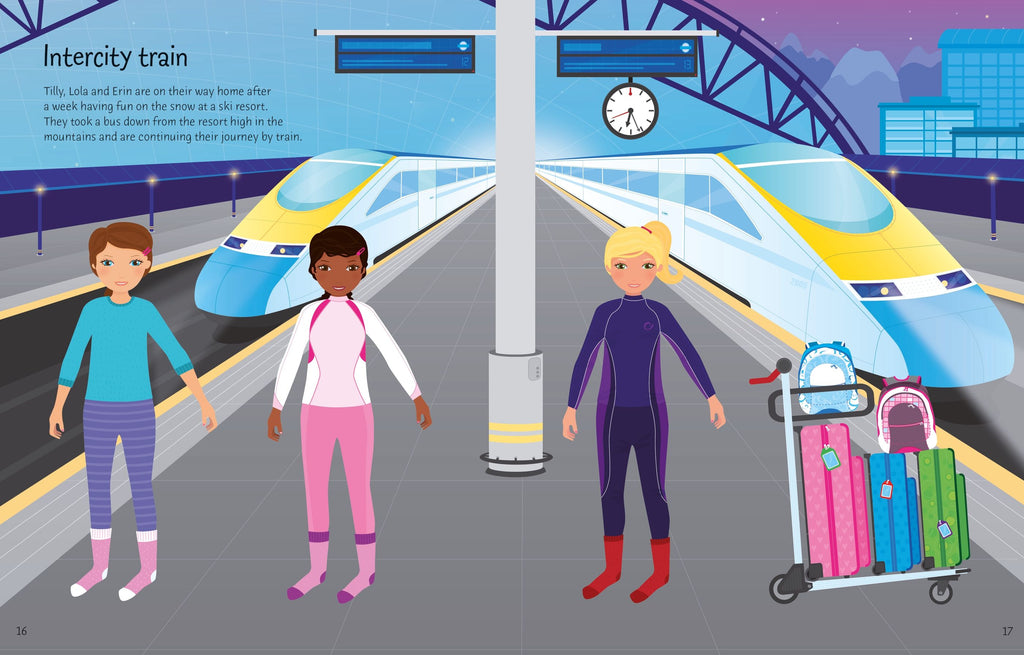 Usborne – Sticker Dolly Dressing Travel – Carte cu stickere pentru copii 5+ ani – carte pentru copii Usborne, pagini interior ilustrate