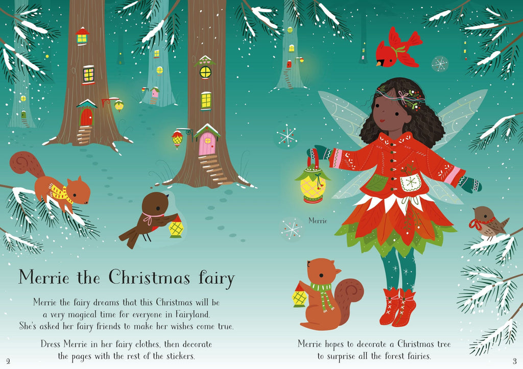Usborne – Little Sticker Dolly Dressing Christmas Fairy – Carte cu stickere pentru copii 4+ ani – carte pentru copii Usborne, detalii conținut cu abțibilduri