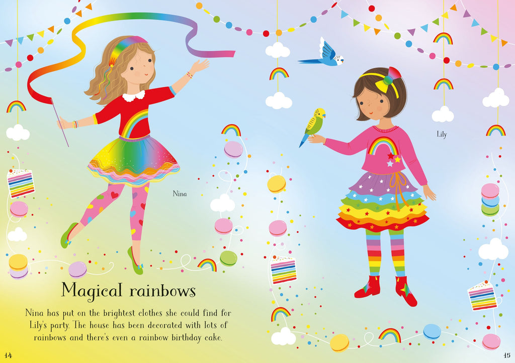 Usborne – Little Sticker Dolly Dressing Parties – Carte cu stickere pentru copii 4+ ani – carte pentru copii Usborne, pagini interior ilustrate