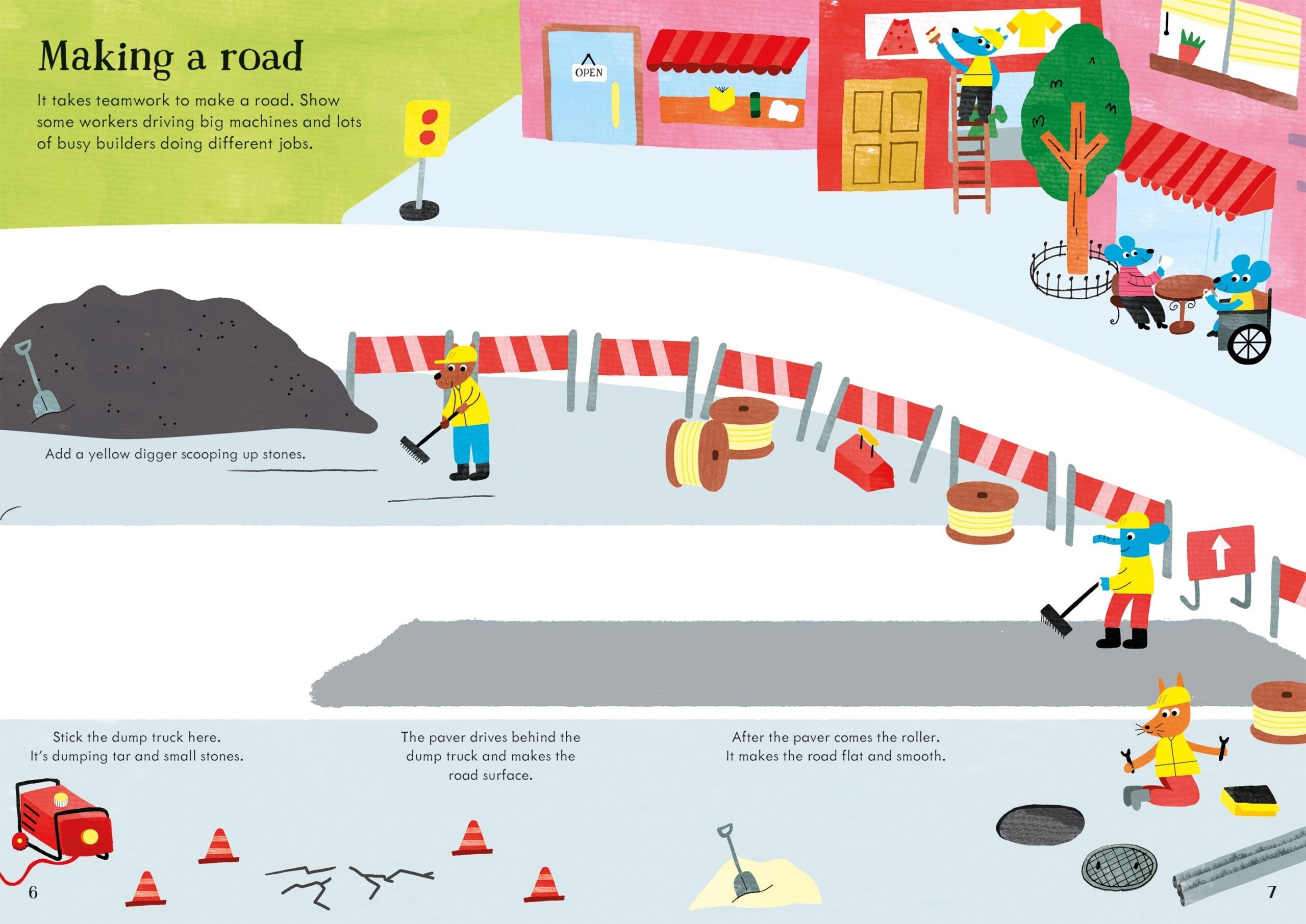 Usborne – Little First Stickers Building Site – Carte cu stickere pentru copii 3+ ani – carte pentru copii Usborne, detalii conținut cu abțibilduri