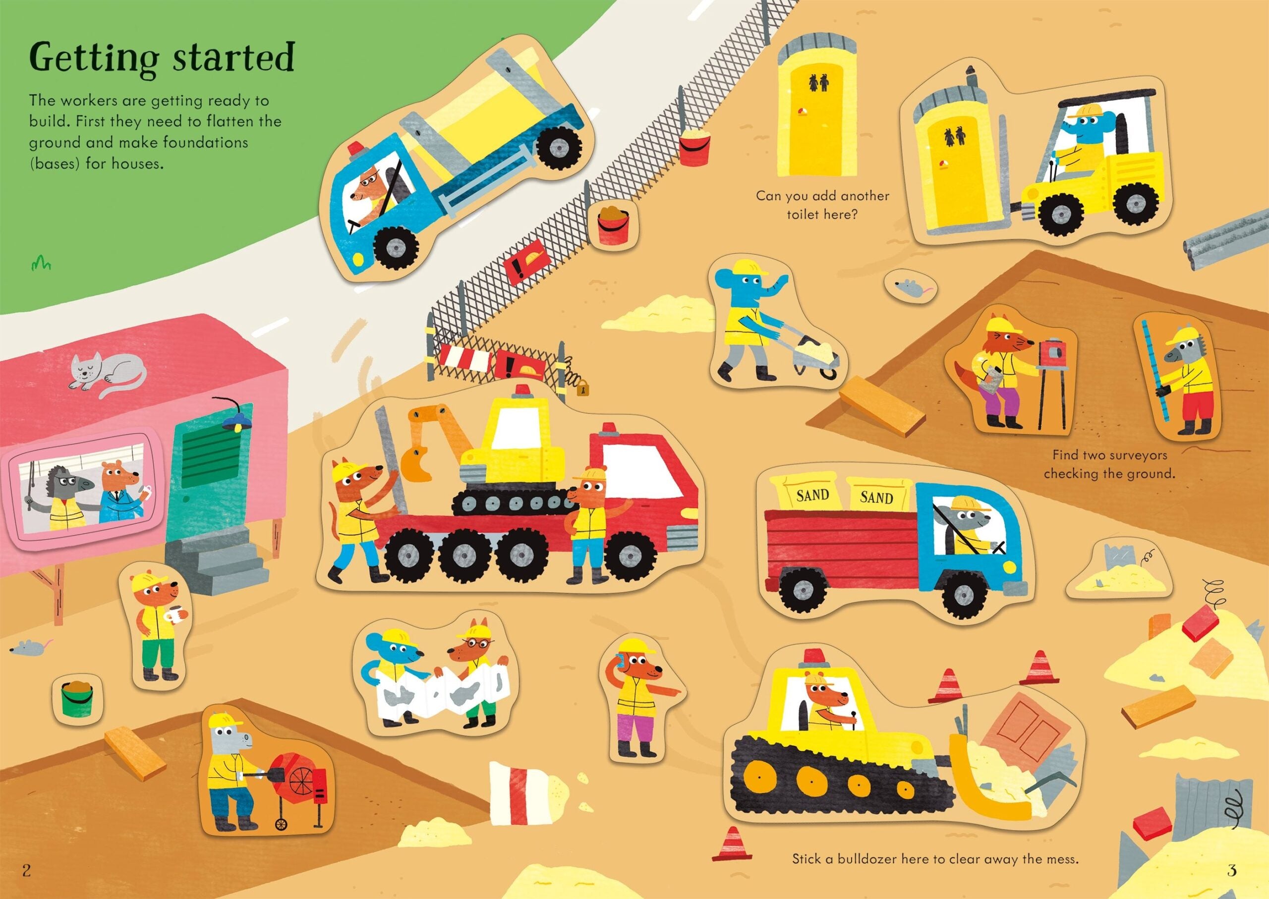 Usborne – Little First Stickers Building Site – Carte cu stickere pentru copii 3+ ani – carte pentru copii Usborne, pagini interior ilustrate