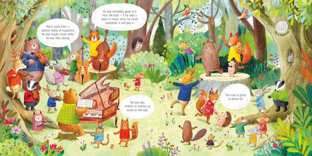 Usborne – The Animal Orchestra Plays Bach – Carte cu sunete pentru copii 6+ luni – carte pentru copii Usborne, pagini interior ilustrate