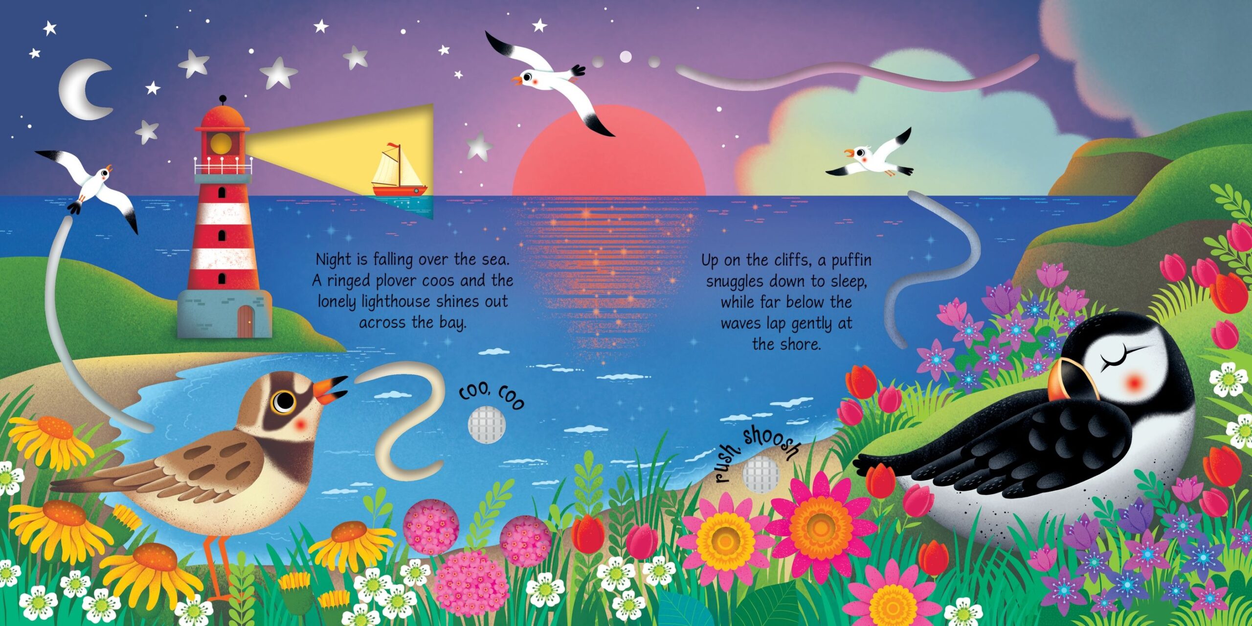 Usborne – Seashore Sounds – Carte cu sunete pentru copii 6+ luni – carte pentru copii Usborne, detalii conținut cu sunete