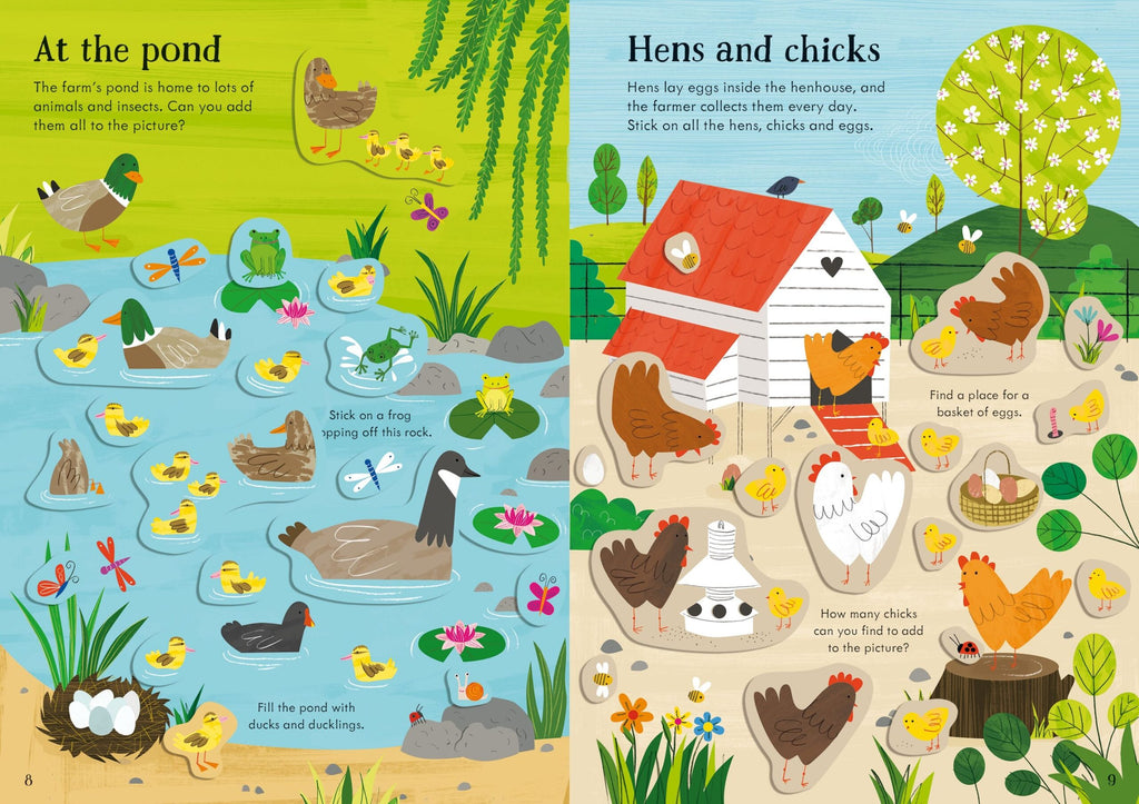 Usborne – Little First Stickers Farm – Carte cu stickere pentru copii 3+ ani – carte pentru copii Usborne, detalii conținut cu abțibilduri