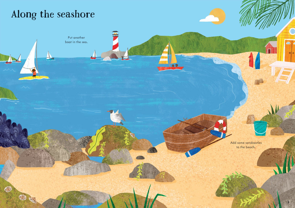 Usborne – Little First Stickers Seashore – Carte cu stickere pentru copii 3+ ani – carte pentru copii Usborne, preview pagini