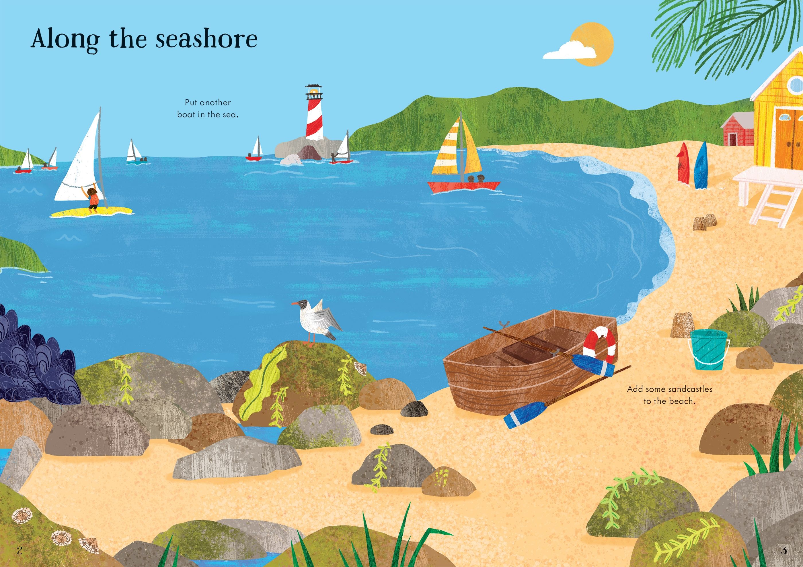 Usborne – Little First Stickers Seashore – Carte cu stickere pentru copii 3+ ani – carte pentru copii Usborne, preview pagini