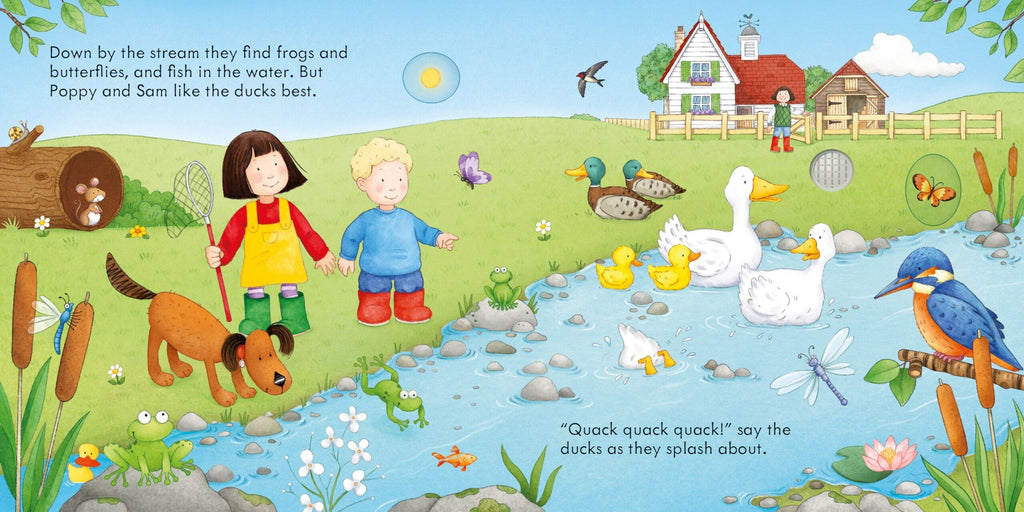 Usborne – Poppy and Sam's Nature Sounds – Carte cu sunete pentru copii 6+ luni – carte pentru copii Usborne, detalii conținut cu sunete