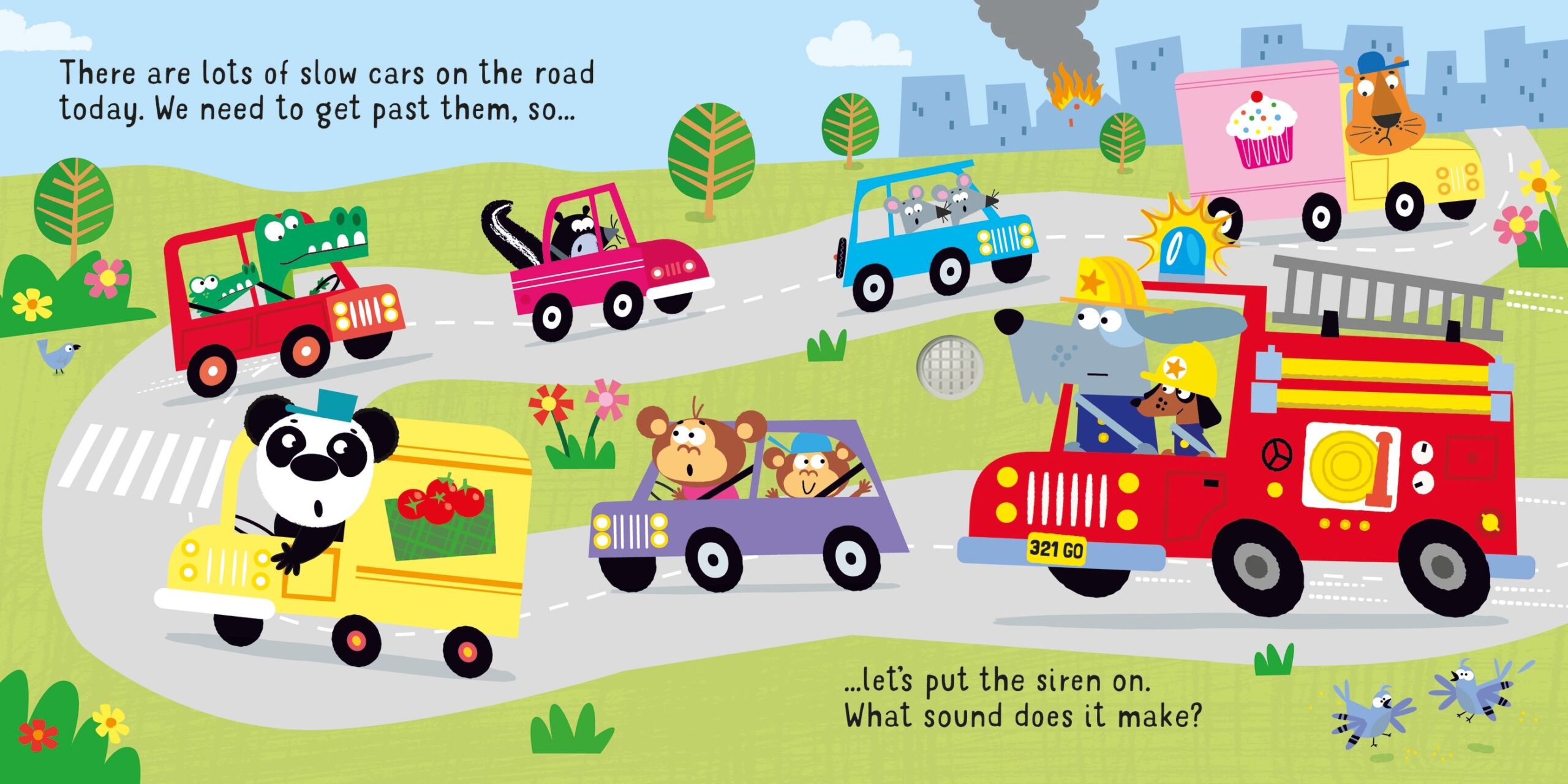 Usborne – Let's go on a Fire Engine – Carte pentru copii 12+ luni – carte pentru copii Usborne, detalii conținut cu sunete