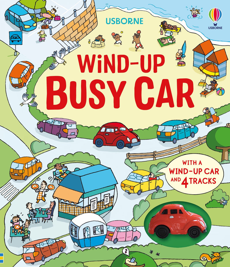Wind-Up Busy Car, carte Usborne cu mașinuță mecanică, recomandată pentru 3+ ani