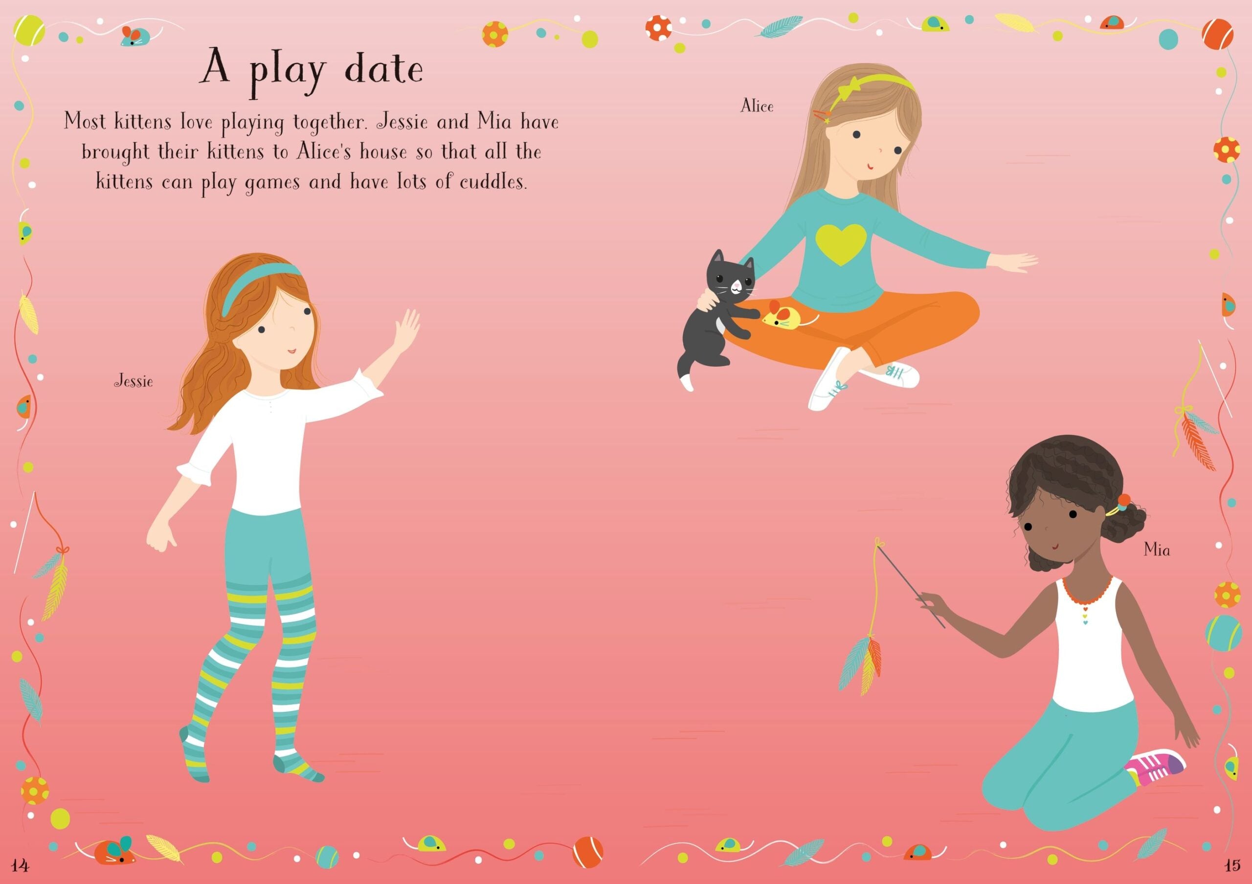 Usborne – Little Sticker Dolly Dressing Kittens – Carte cu stickere pentru copii 4+ ani – carte pentru copii Usborne, detalii conținut cu abțibilduri