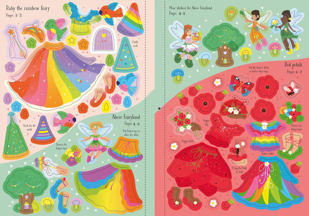 Usborne – Little Sticker Dolly Dressing Rainbow Fairy – Carte cu stickere pentru copii 4+ ani – carte pentru copii Usborne, detalii conținut cu abțibilduri