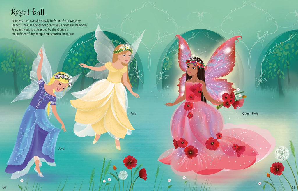 Usborne – Sticker Dolly Dressing Fairy Princesses – Carte cu stickere pentru copii 5+ ani – carte pentru copii Usborne, preview pagini