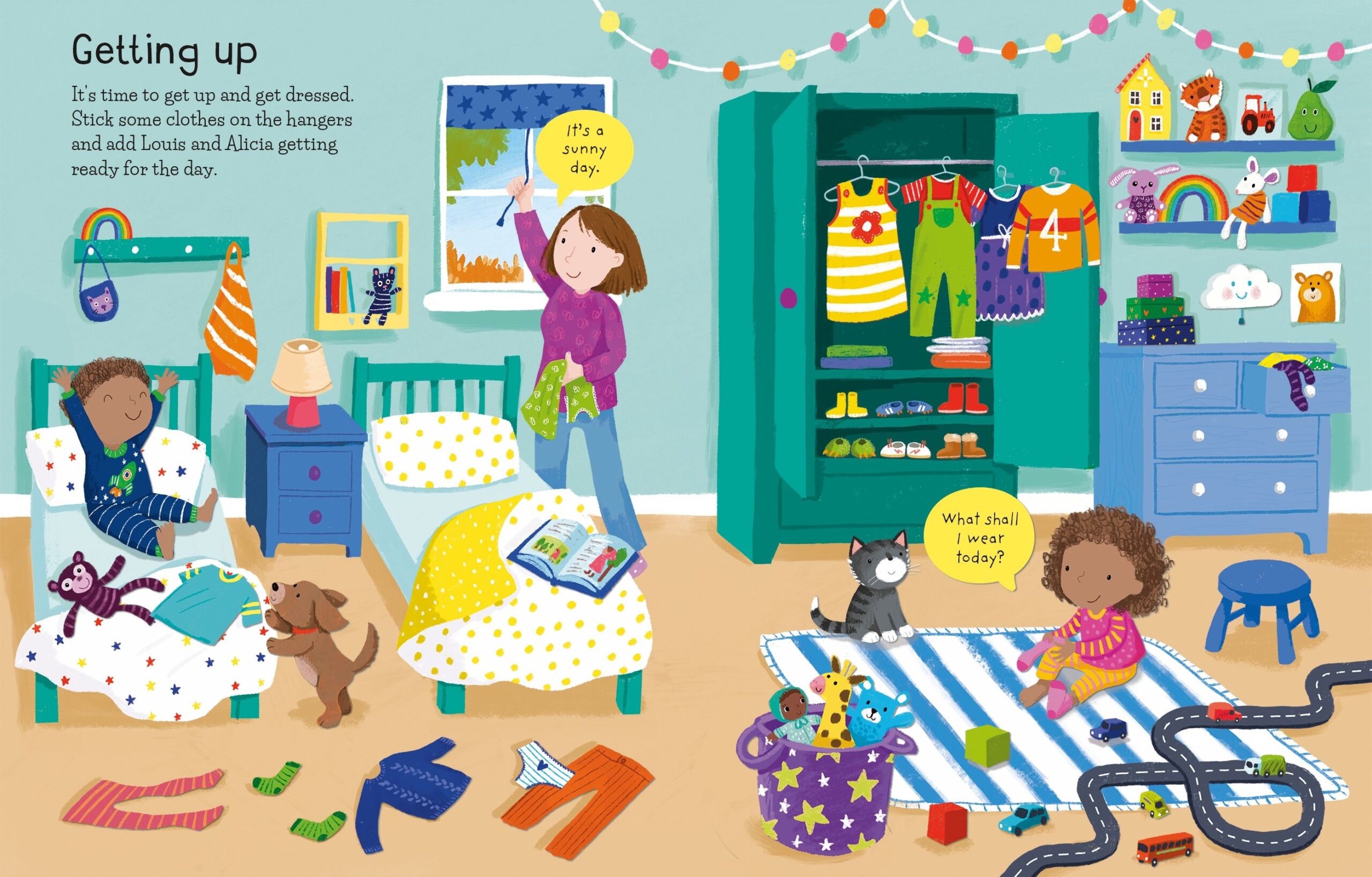 Usborne – First Sticker Book My Day – Carte cu stickere pentru copii 3+ ani – carte pentru copii Usborne, detalii conținut cu abțibilduri