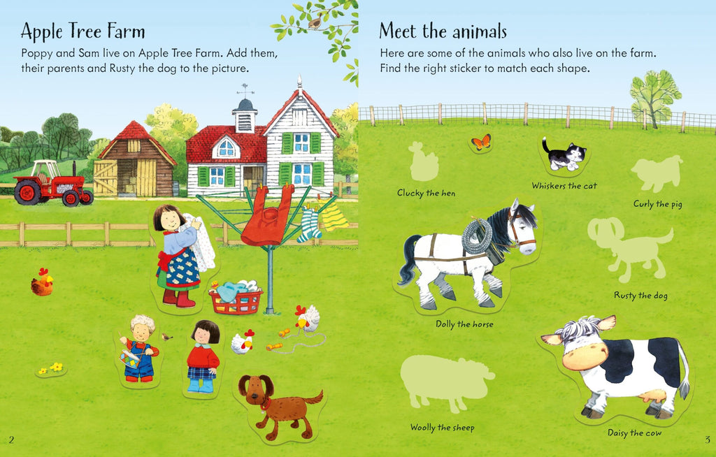 Usborne – Poppy and Sam's Animals Sticker Book – Carte cu stickere pentru copii 3+ ani – carte pentru copii Usborne, pagini interior ilustrate