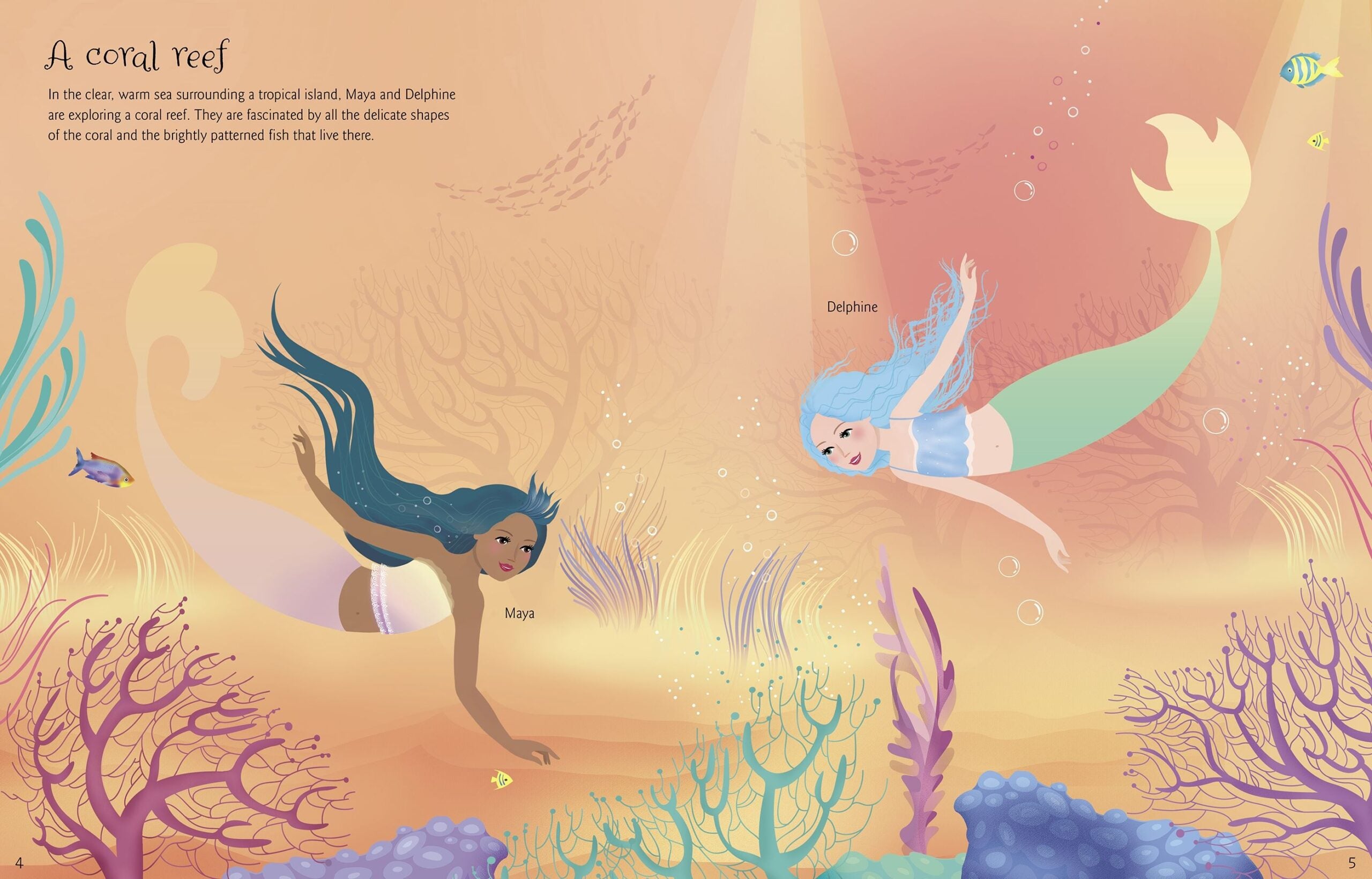 Usborne – Sticker Dolly Dressing Mermaids – Carte cu stickere pentru copii 5+ ani – carte pentru copii Usborne, pagini interior ilustrate