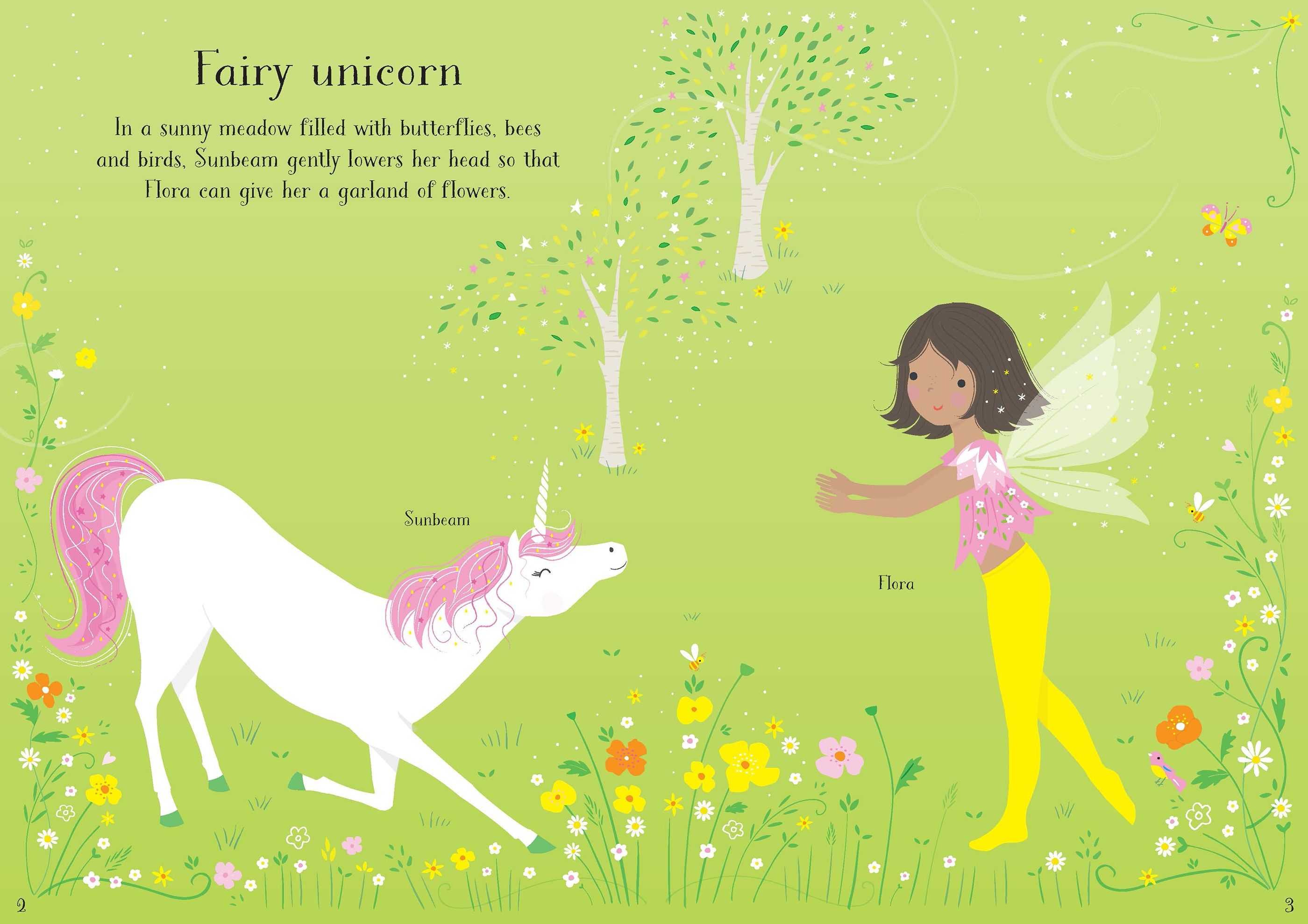 Usborne – Little Sticker Dolly Dressing Unicorns – Carte cu stickere pentru copii 4+ ani – carte pentru copii Usborne, detalii conținut cu abțibilduri