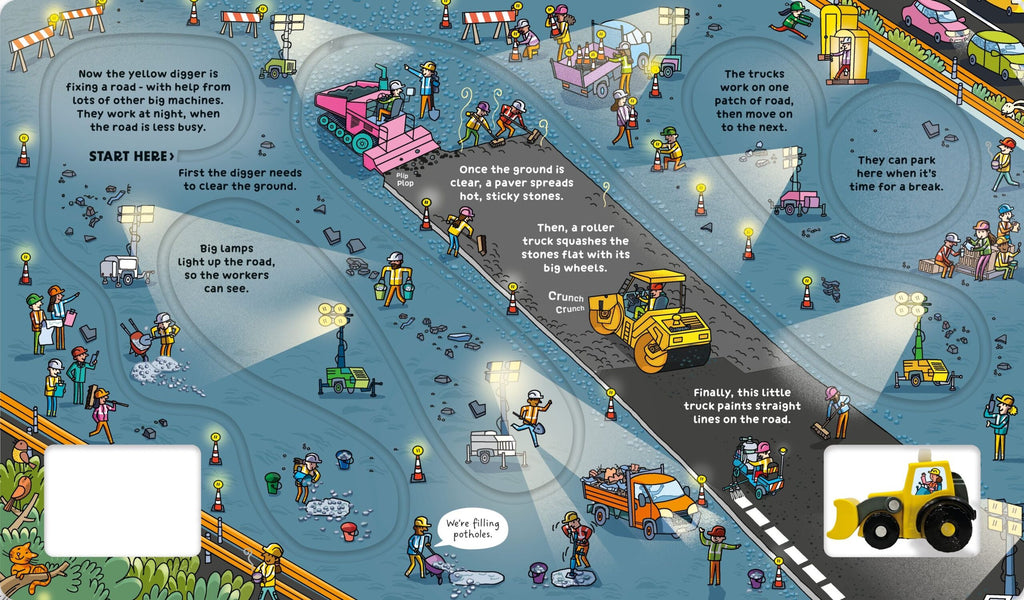 Usborne – Wind-up Digger – Carte cu jucărie pentru copii 3+ ani – carte pentru copii Usborne, detalii conținut