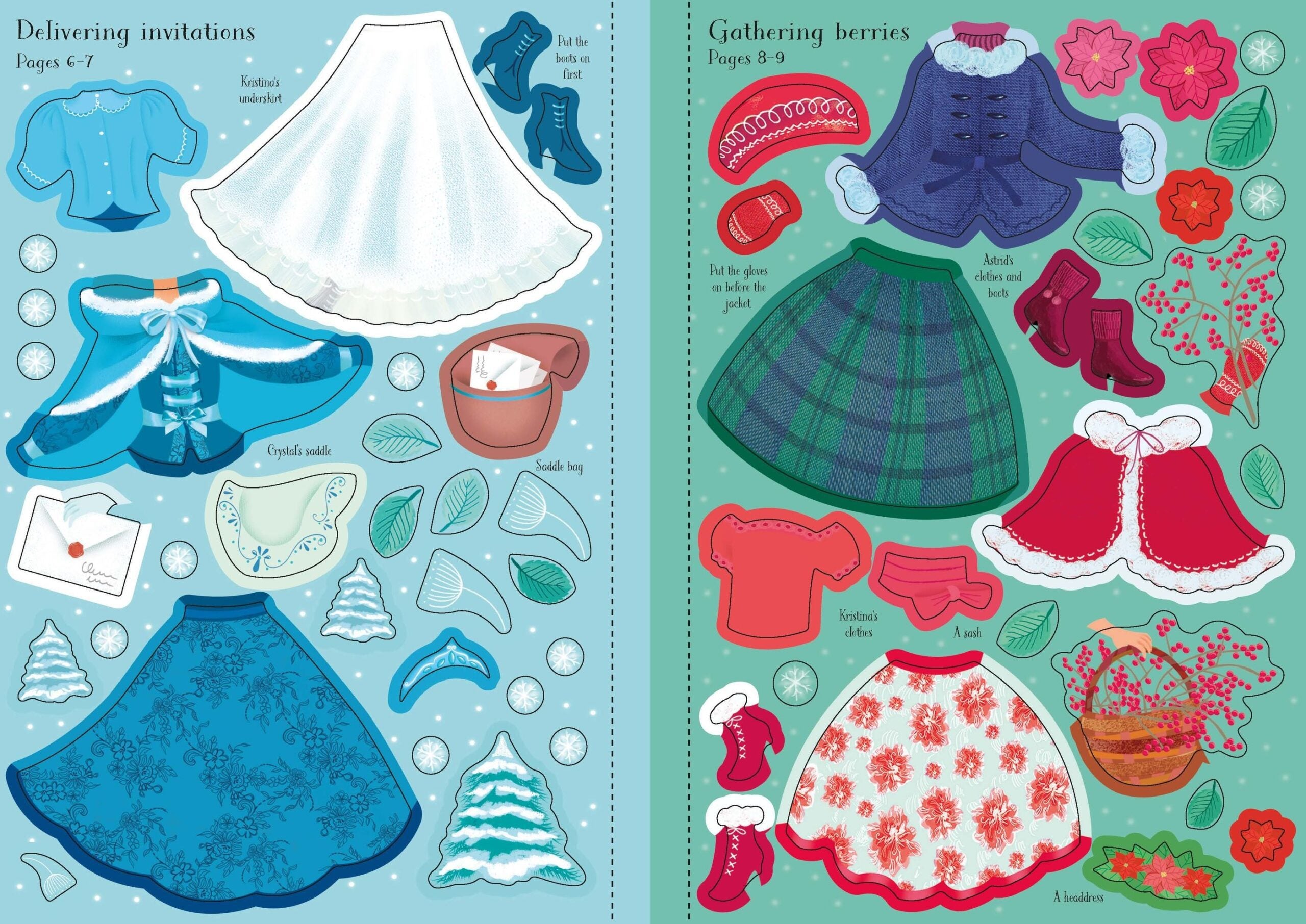Usborne – Little Sticker Dolly Dressing Snow Princess – Carte cu stickere pentru copii 4+ ani – carte pentru copii Usborne, preview pagini
