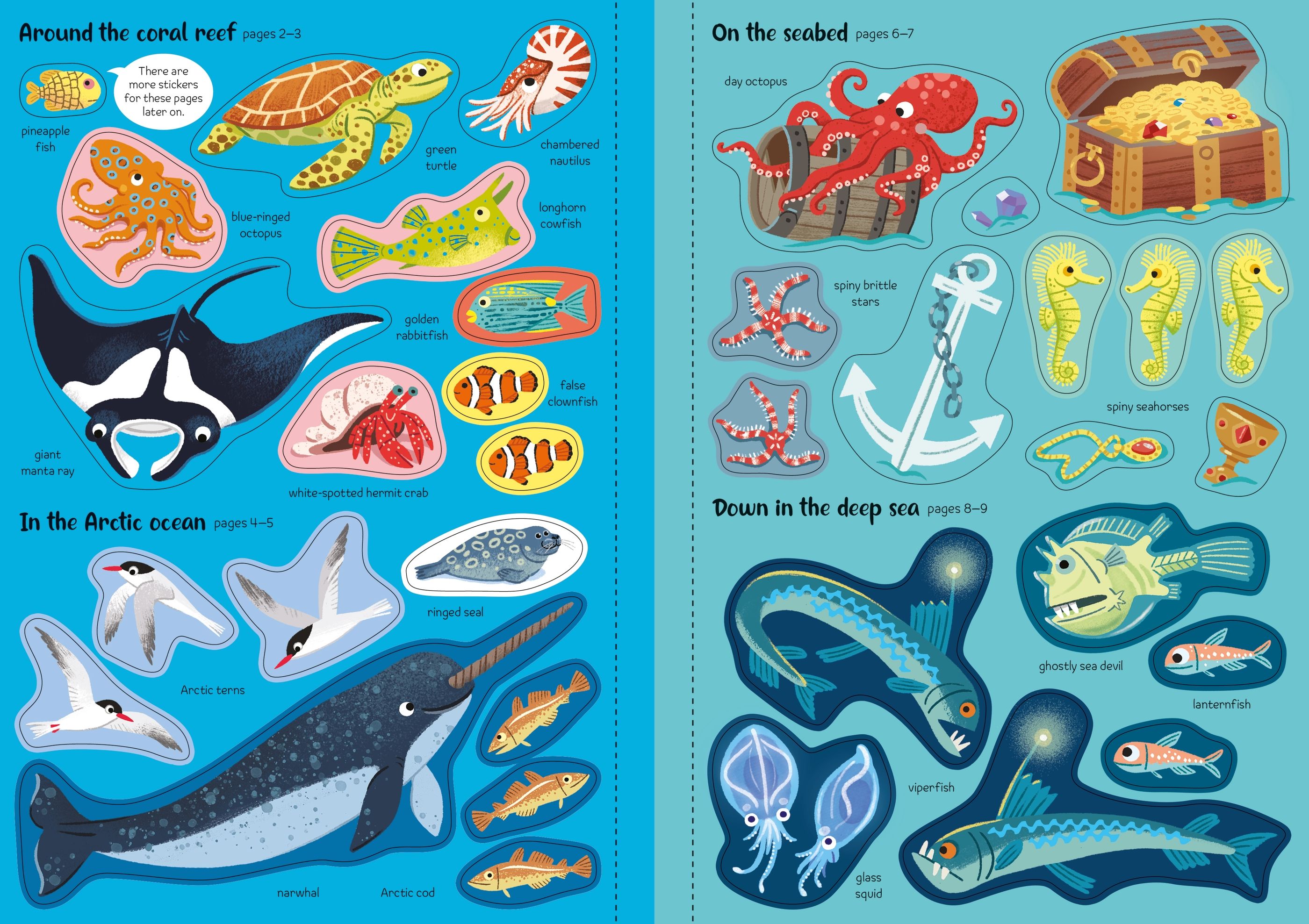 Usborne – Sparkly Sea Creatures Sticker Book – Carte cu stickere pentru copii 3+ ani – carte pentru copii Usborne, preview pagini