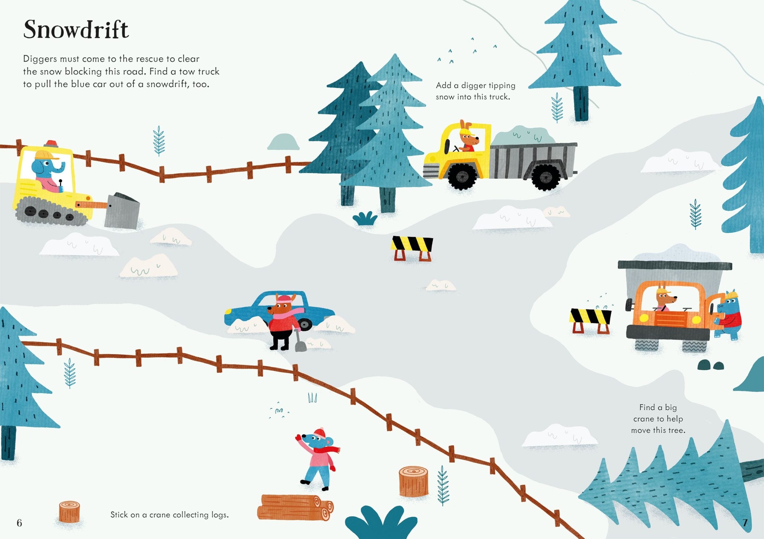 Usborne – Little First Stickers Diggers and Cranes – Carte cu stickere pentru copii 3+ ani – carte pentru copii Usborne, preview pagini