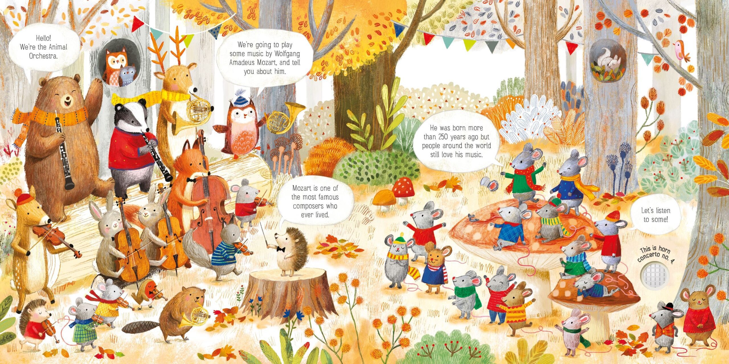 Usborne – The Animal Orchestra Plays Mozart – Carte cu sunete pentru copii 6+ luni – carte pentru copii Usborne, preview pagini