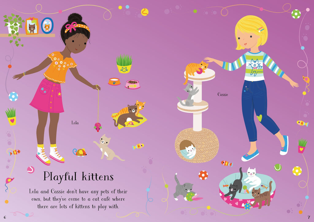 Usborne – Little Sticker Dolly Dressing Pets – Carte cu stickere pentru copii 5+ ani – carte pentru copii Usborne, detalii conținut cu abțibilduri