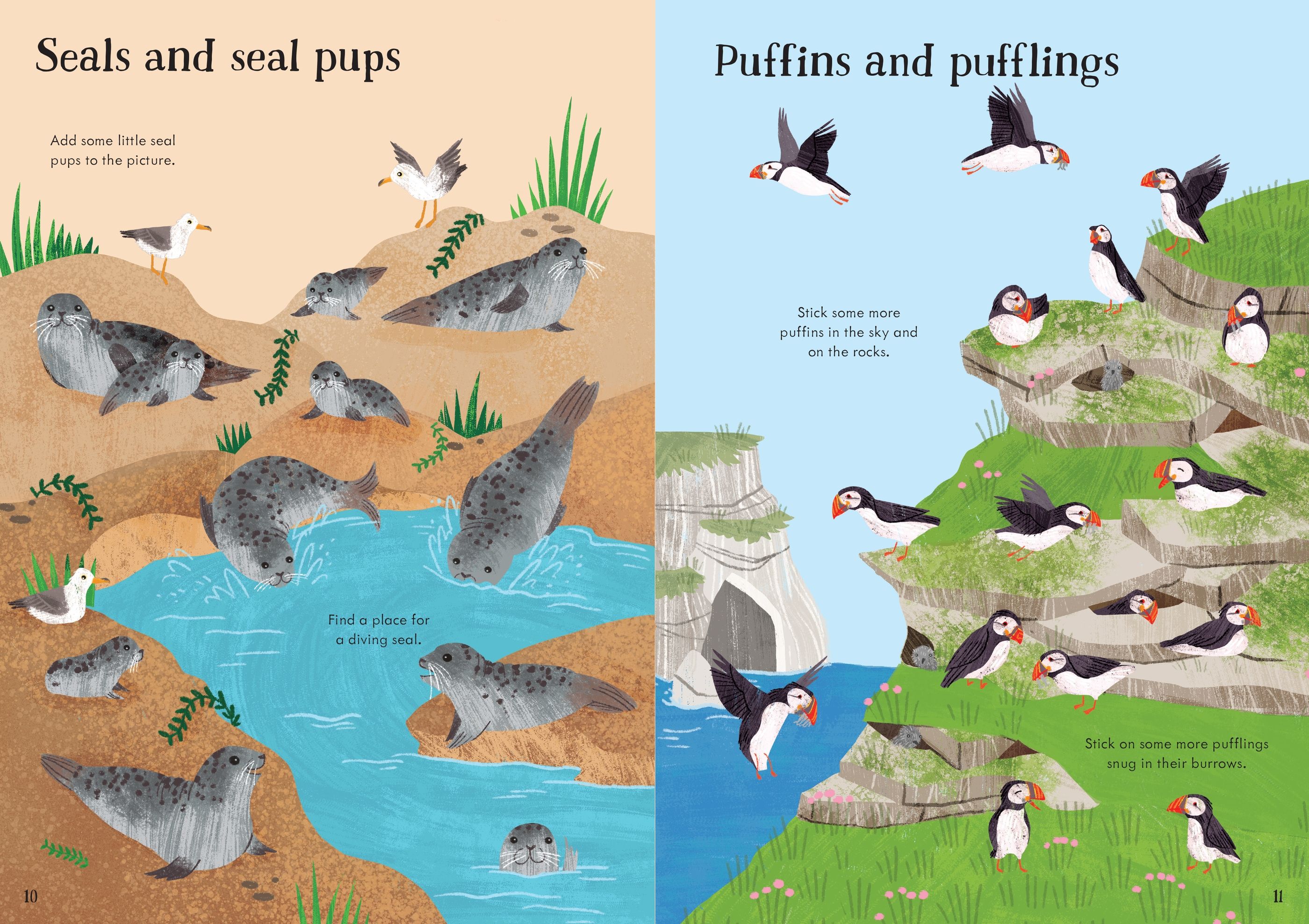 Usborne – Little First Stickers Seashore – Carte cu stickere pentru copii 3+ ani – carte pentru copii Usborne, pagini interior ilustrate