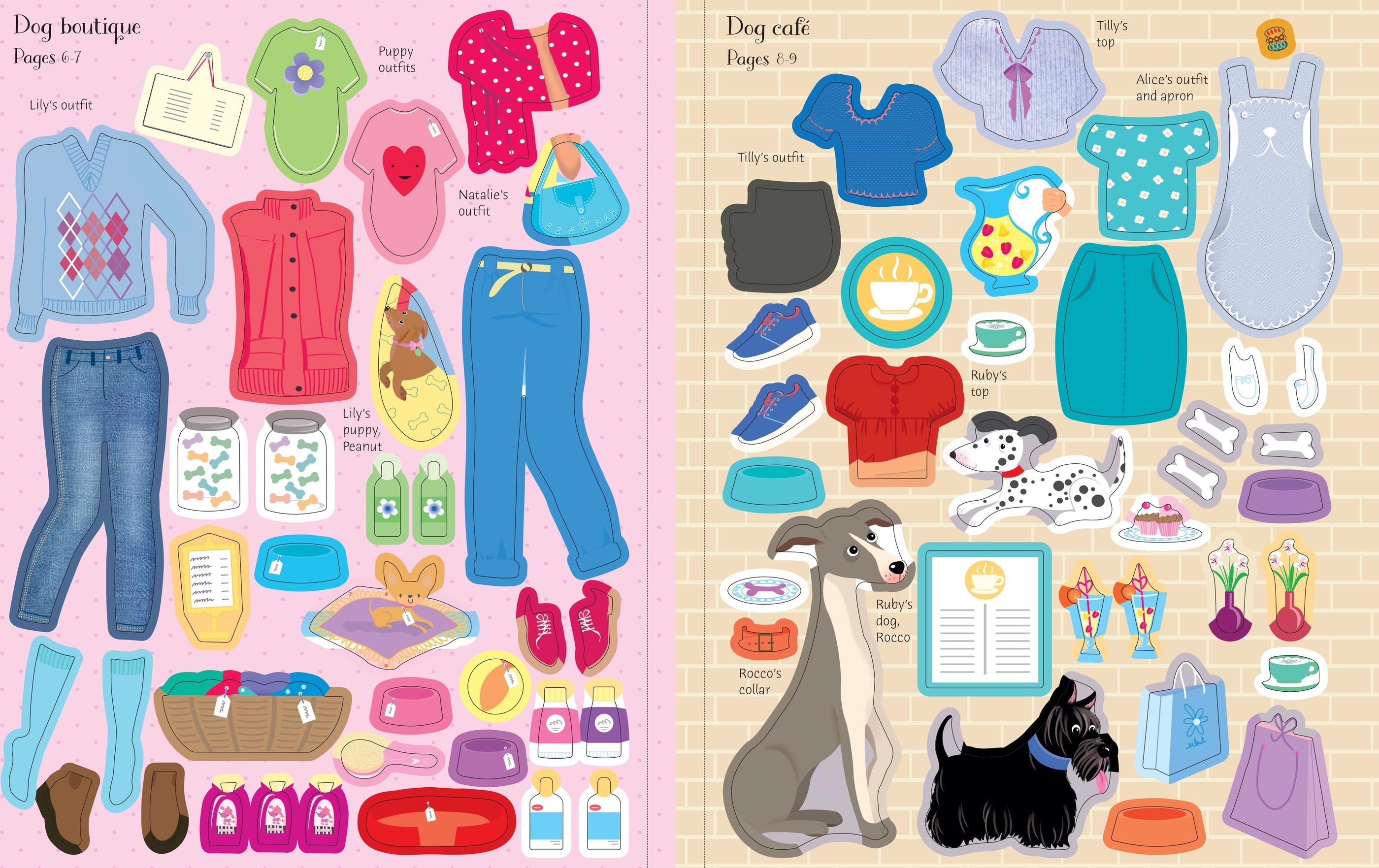 Usborne – Sticker Dolly Dressing Dogs and Puppies – Carte cu stickere pentru copii 5+ ani – carte pentru copii Usborne, preview pagini