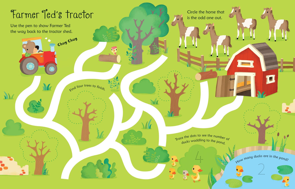 Wipe-Clean Farm Activities – Carte de activități pentru copii 3+ ani, Usborne