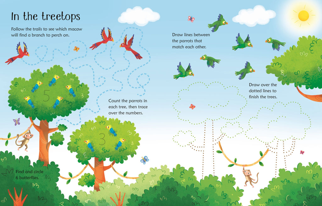 Wipe-Clean Jungle Activities – Carte de activități pentru copii 3+ ani, Usborne