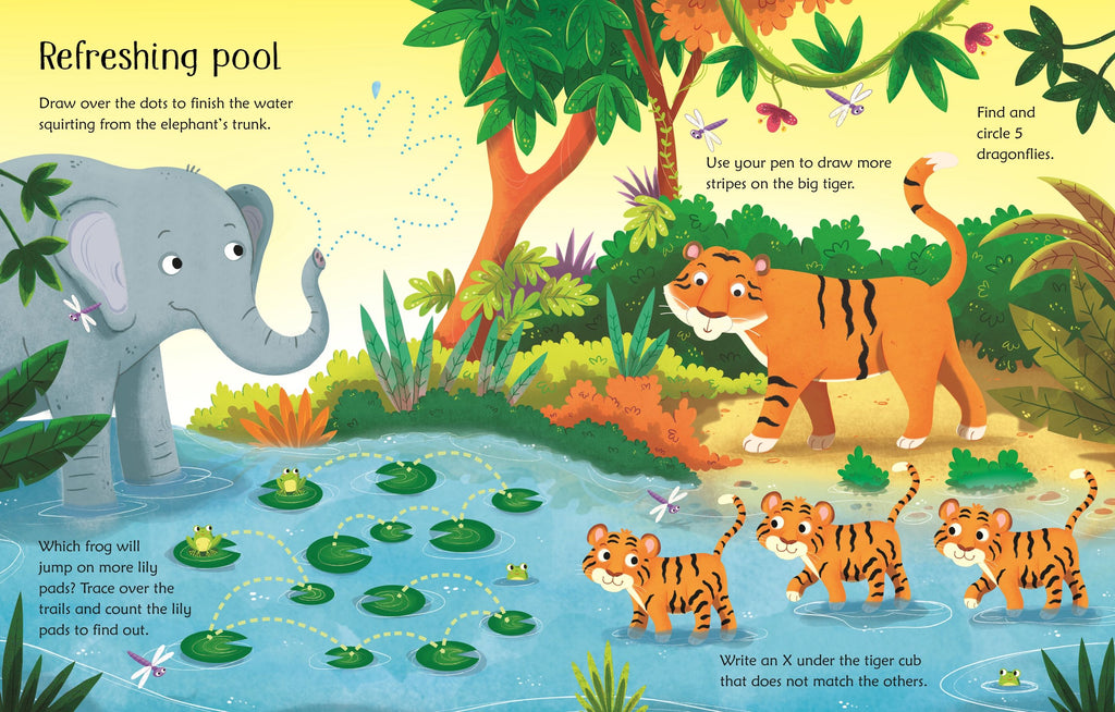 Wipe-Clean Jungle Activities – Carte de activități pentru copii 3+ ani, Usborne
