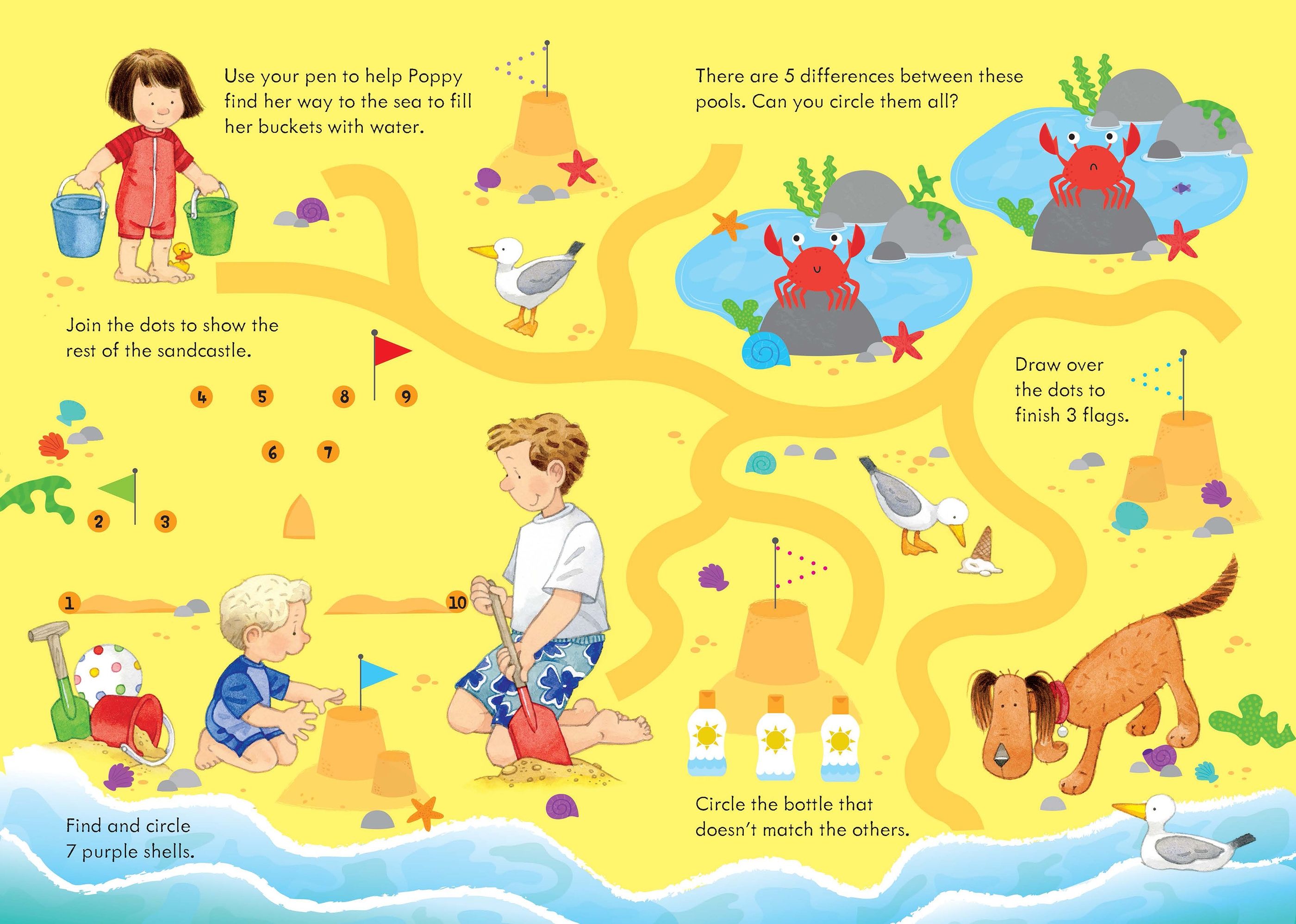Poppy and Sam's Wipe-Clean Summer Activities – Carte de activități pentru copii 3+ ani, Usborne