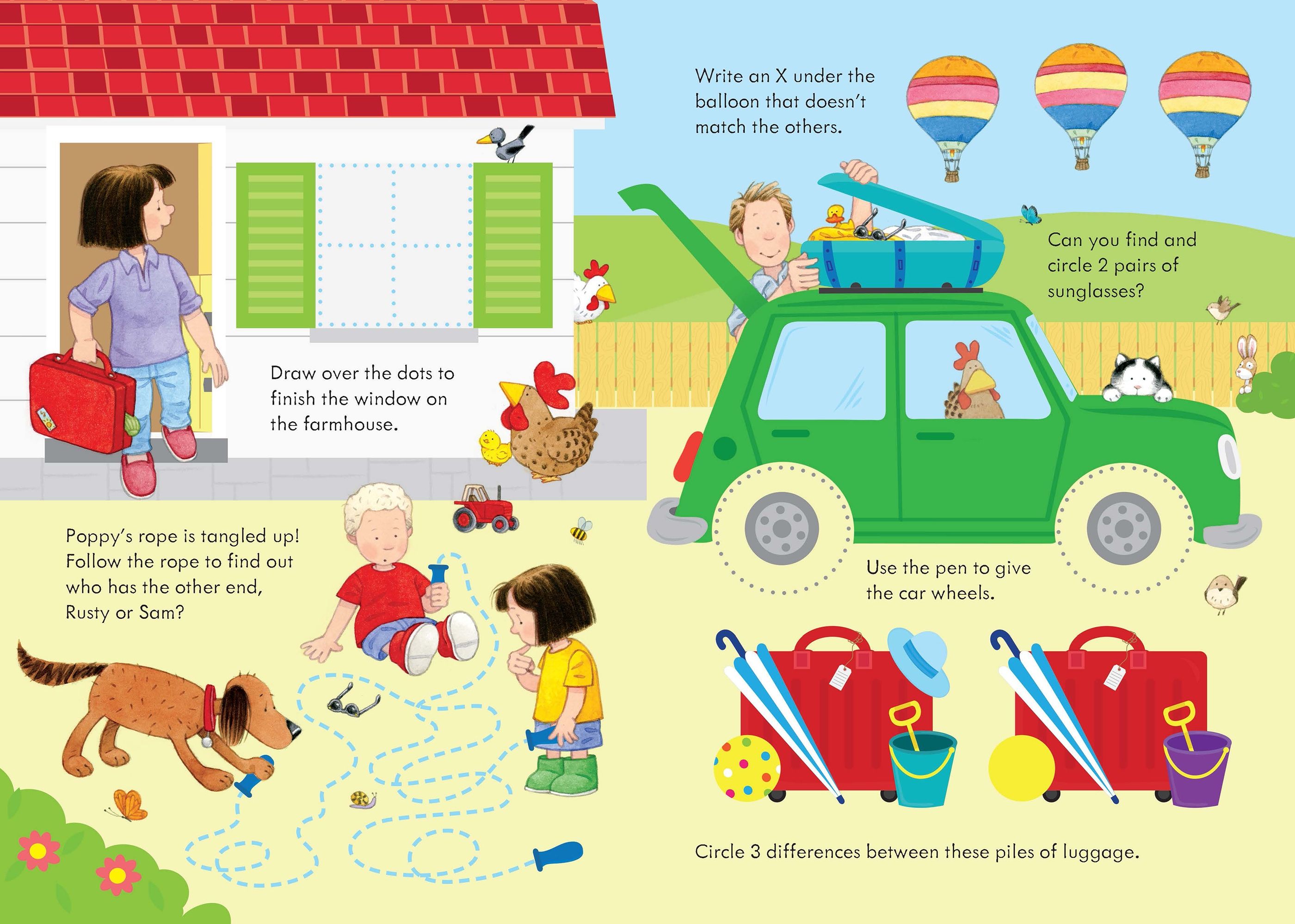 Poppy and Sam's Wipe-Clean Summer Activities – Carte de activități pentru copii 3+ ani, Usborne