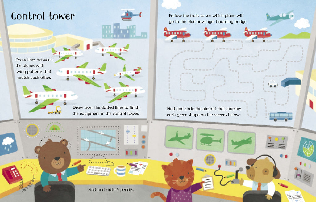 Wipe-Clean Airport Activities – Carte de activități pentru copii 3+ ani, Usborne