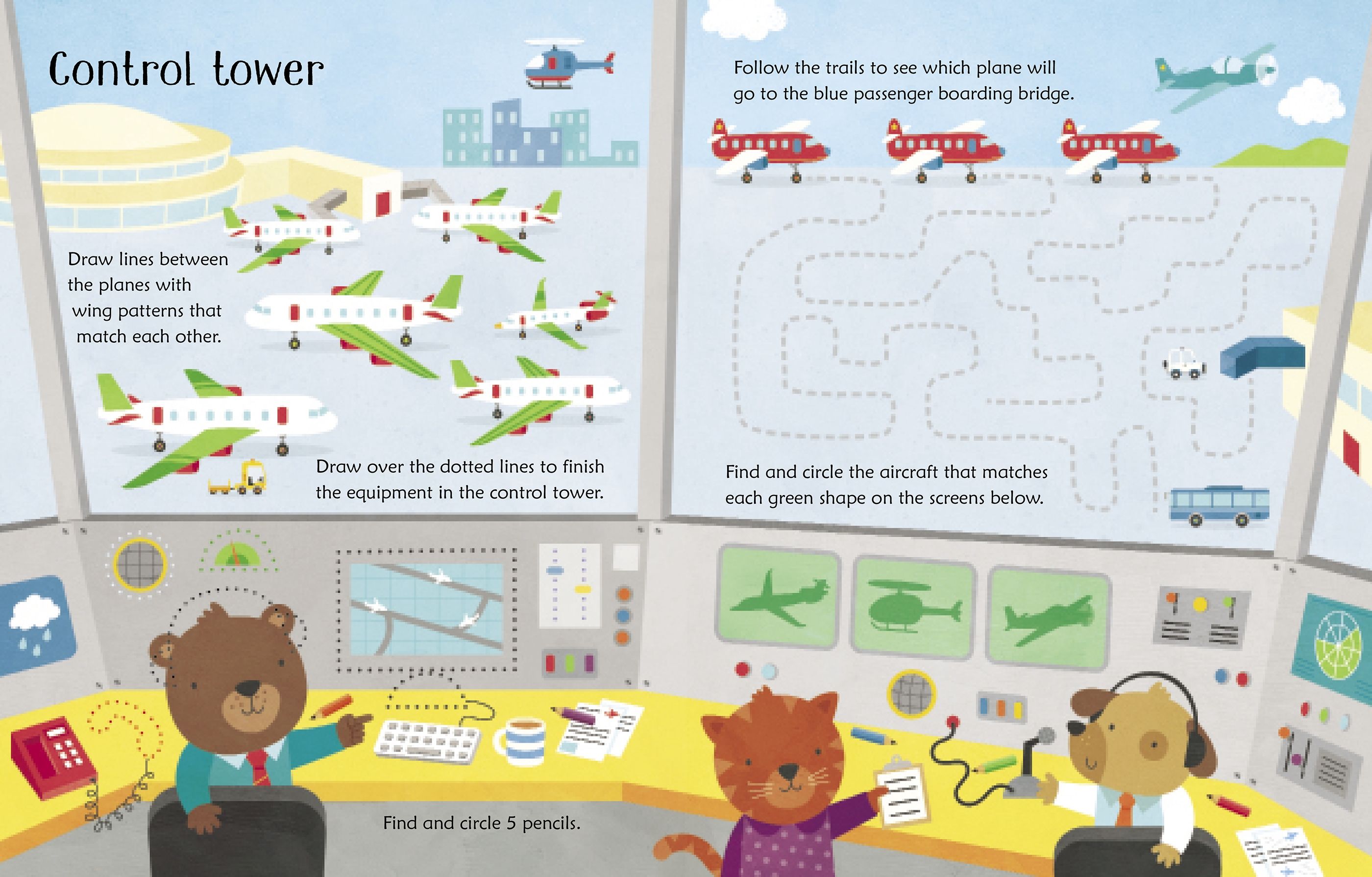 Wipe-Clean Airport Activities – Carte de activități pentru copii 3+ ani, Usborne