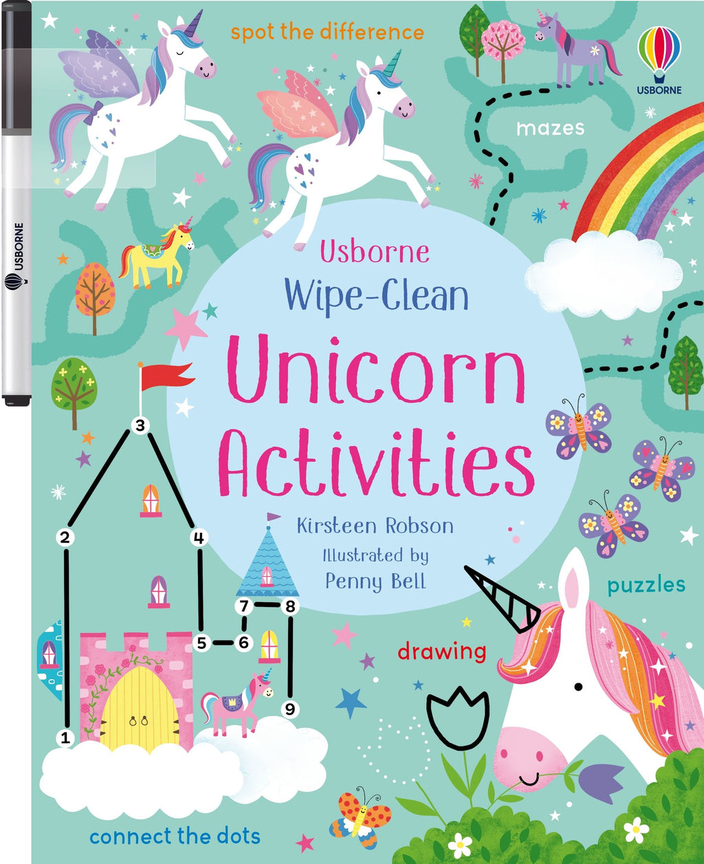 Wipe-Clean Unicorn Activities – Carte de activități pentru copii 3+ ani, Usborne