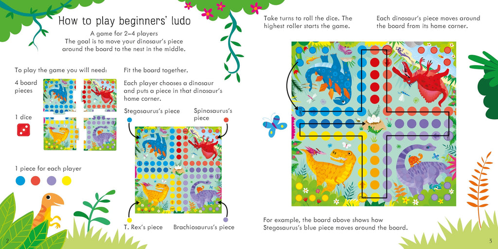 Ludo Board Game Dinosaurs – Joc de societate pentru copii 3+ ani, Usborne