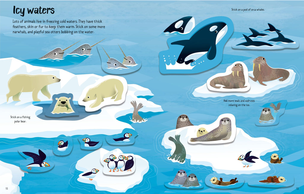 First Sticker Book Wild Animals – Carte cu 150 de stickere pentru copii 3+ ani, Usborne