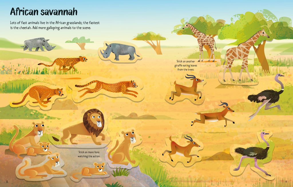 First Sticker Book Wild Animals – Carte cu 150 de stickere pentru copii 3+ ani, Usborne
