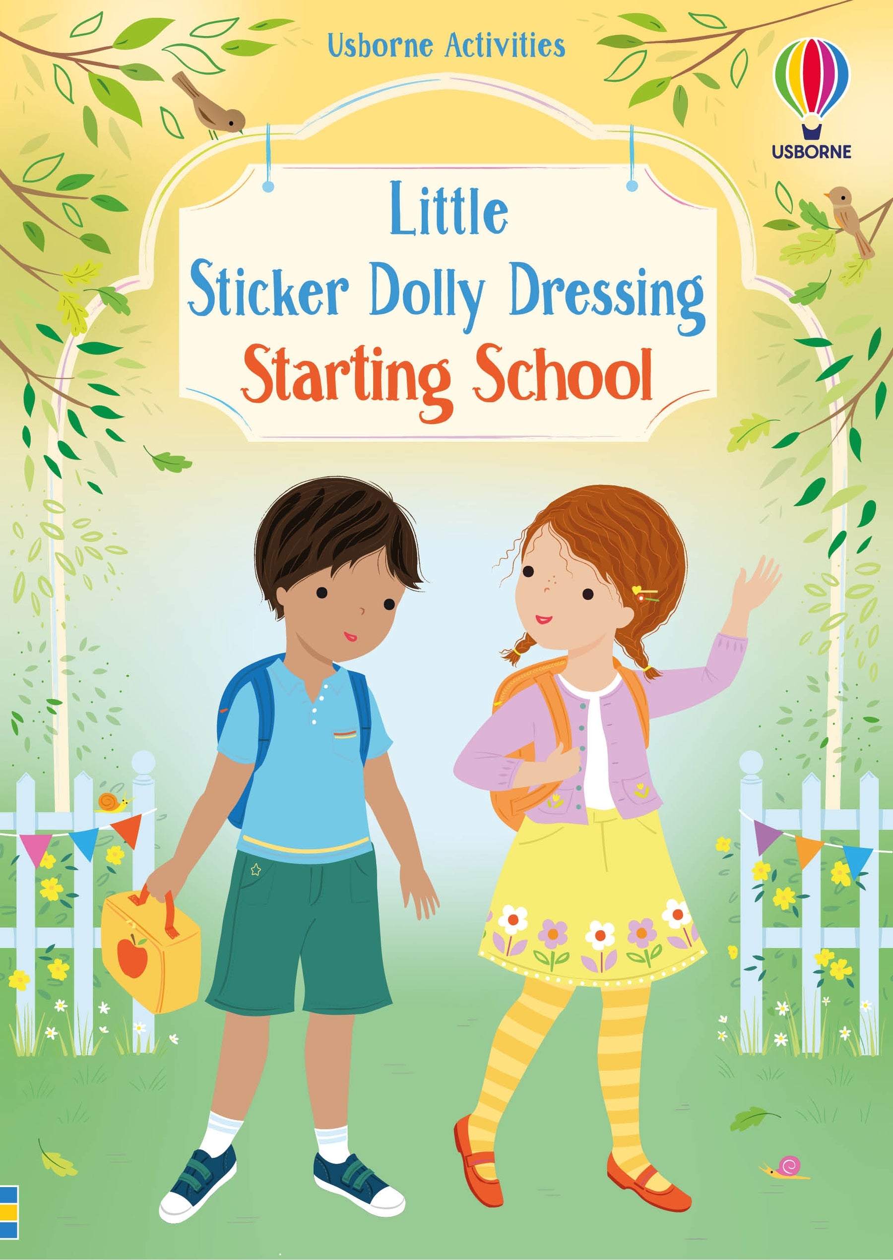 Coperta cărții „Little Sticker Dolly Dressing Starting School” – carte cu stickere Usborne pentru copii 4+ ani
