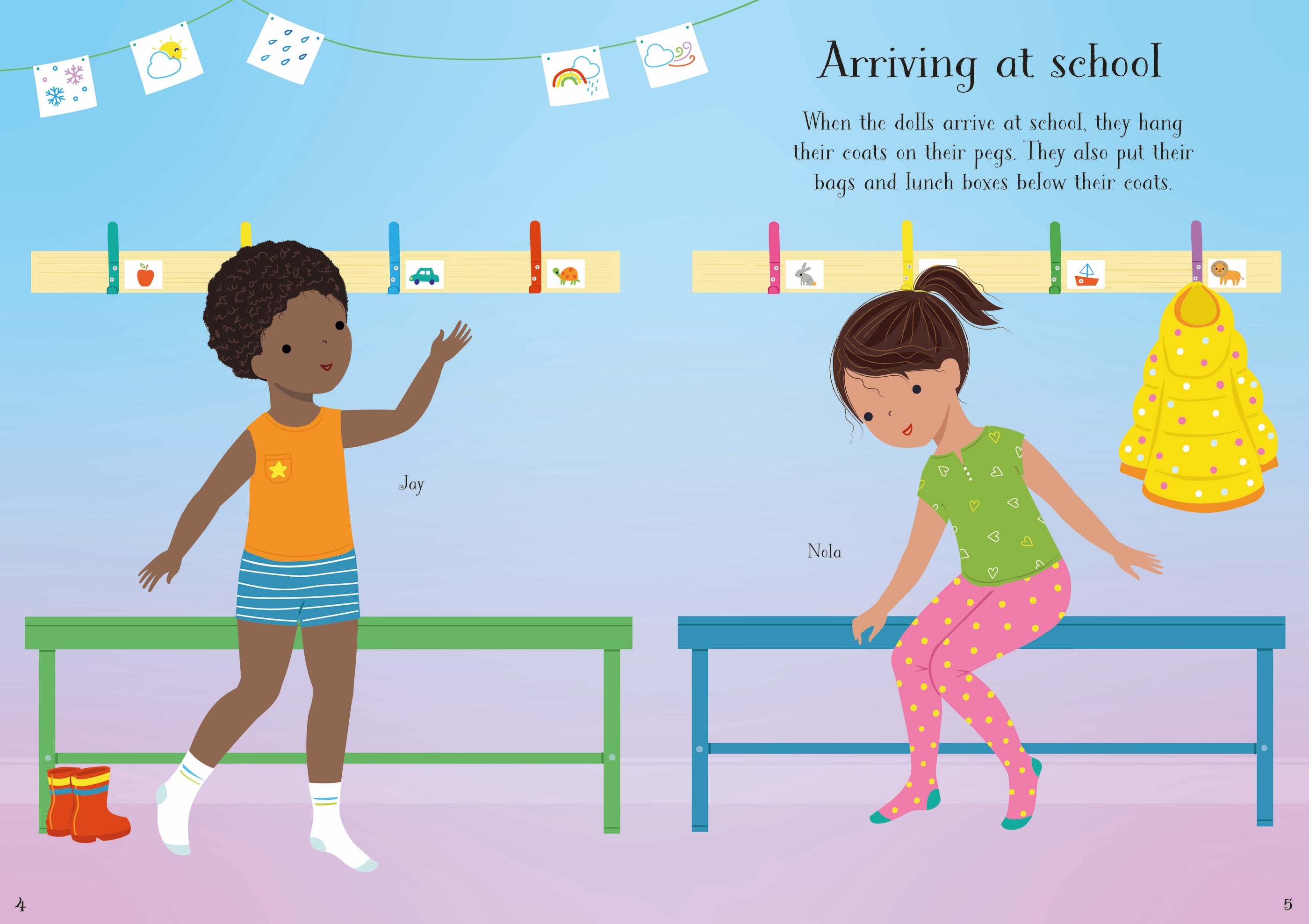 Detaliu din cartea „Little Sticker Dolly Dressing Starting School”, Usborne – imaginea 2