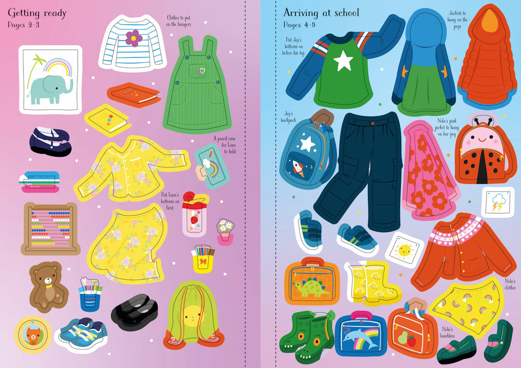 Detaliu din cartea „Little Sticker Dolly Dressing Starting School”, Usborne – imaginea 6