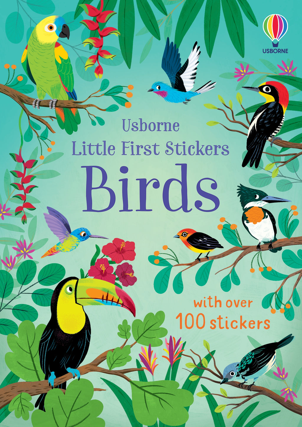 Coperta cărții „Little First Stickers Birds” – carte cu stickere Usborne pentru copii 3+ ani