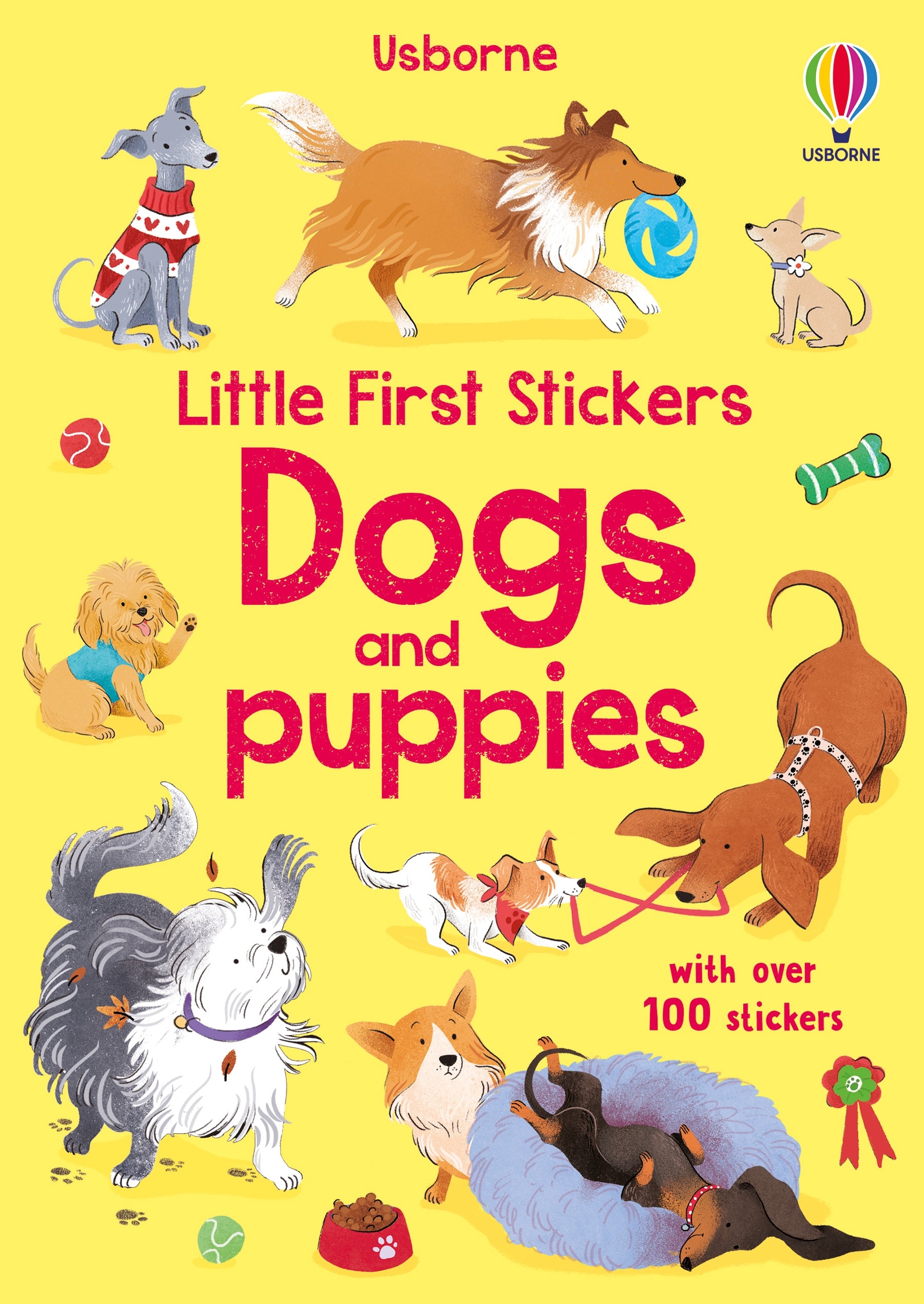 Coperta cărții „Little First Stickers Dogs and Puppies” – carte cu stickere Usborne pentru copii 3+ ani