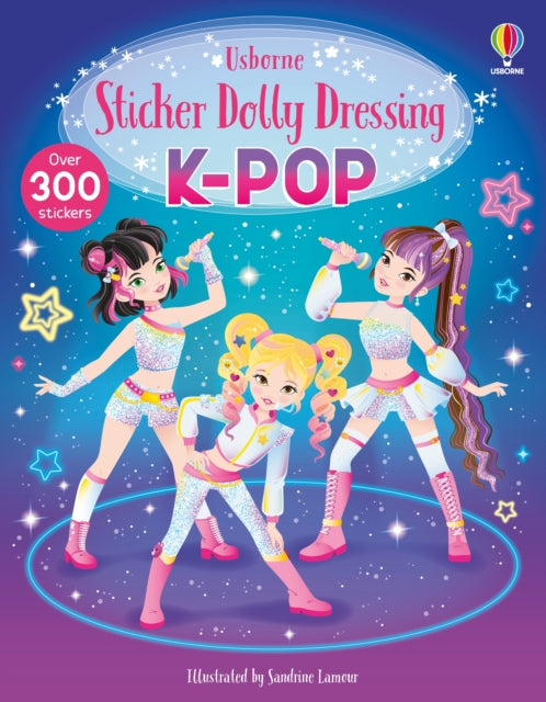 Coperta cărții „Sticker Dolly Dressing K-POP” – carte cu stickere Usborne pentru copii 5+ ani