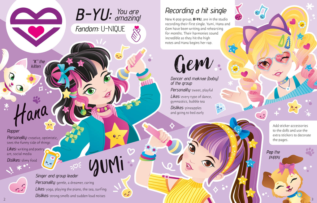 Detaliu din cartea „Sticker Dolly Dressing K-POP”, Usborne – imaginea 2