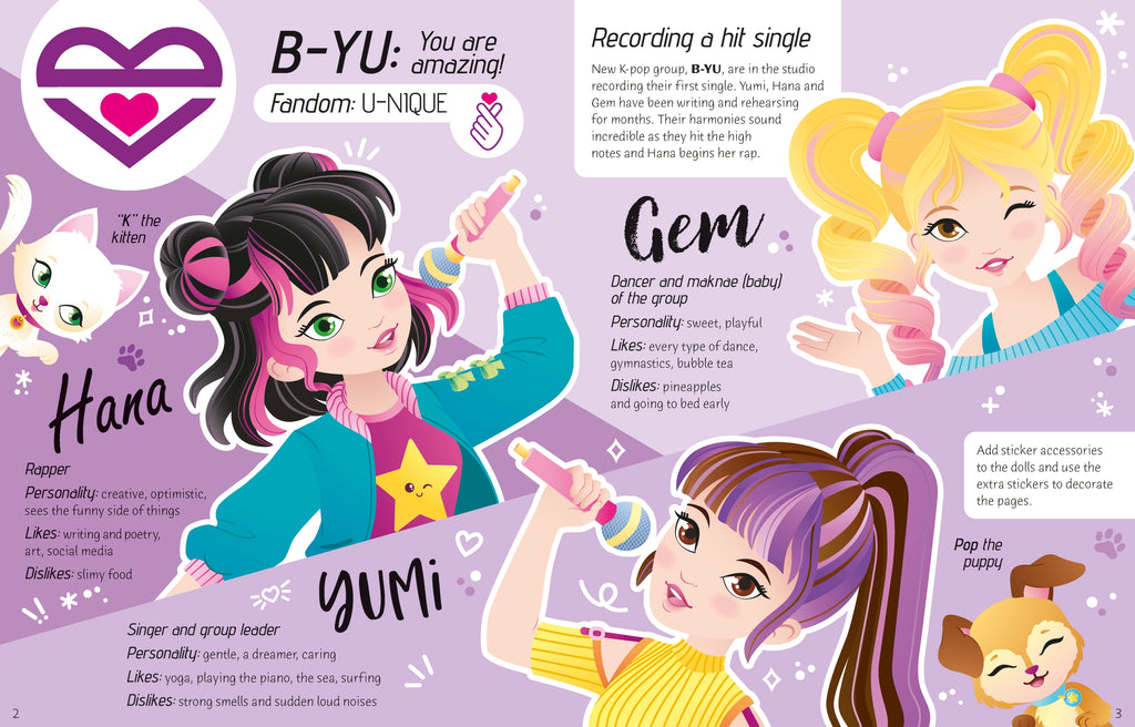 Detaliu din cartea „Sticker Dolly Dressing K-POP”, Usborne – imaginea 3