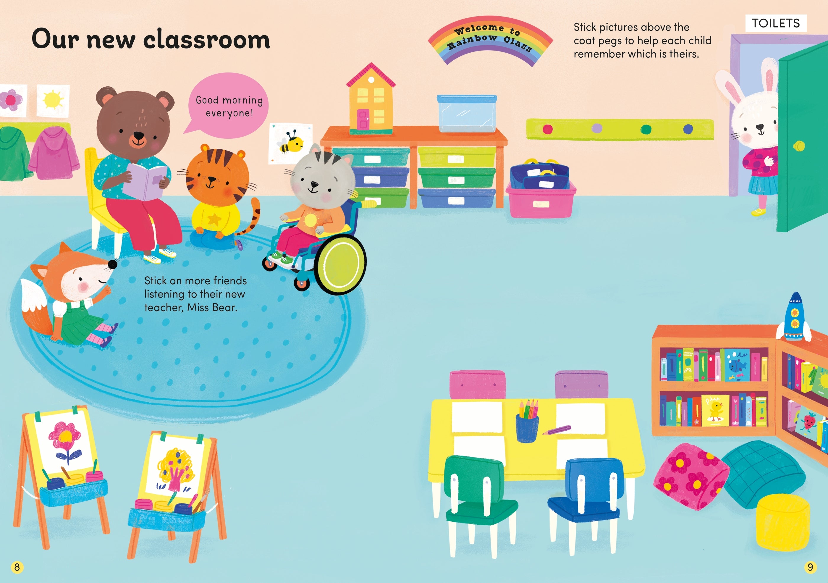 Detaliu din cartea „First Day at School Sticker Book”, Usborne – imaginea 2